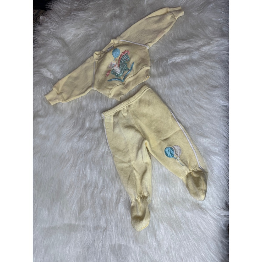 Vintage Baby 3-6M Yellow Footed Pants Sweatshirt Set Baby Rocking Horse